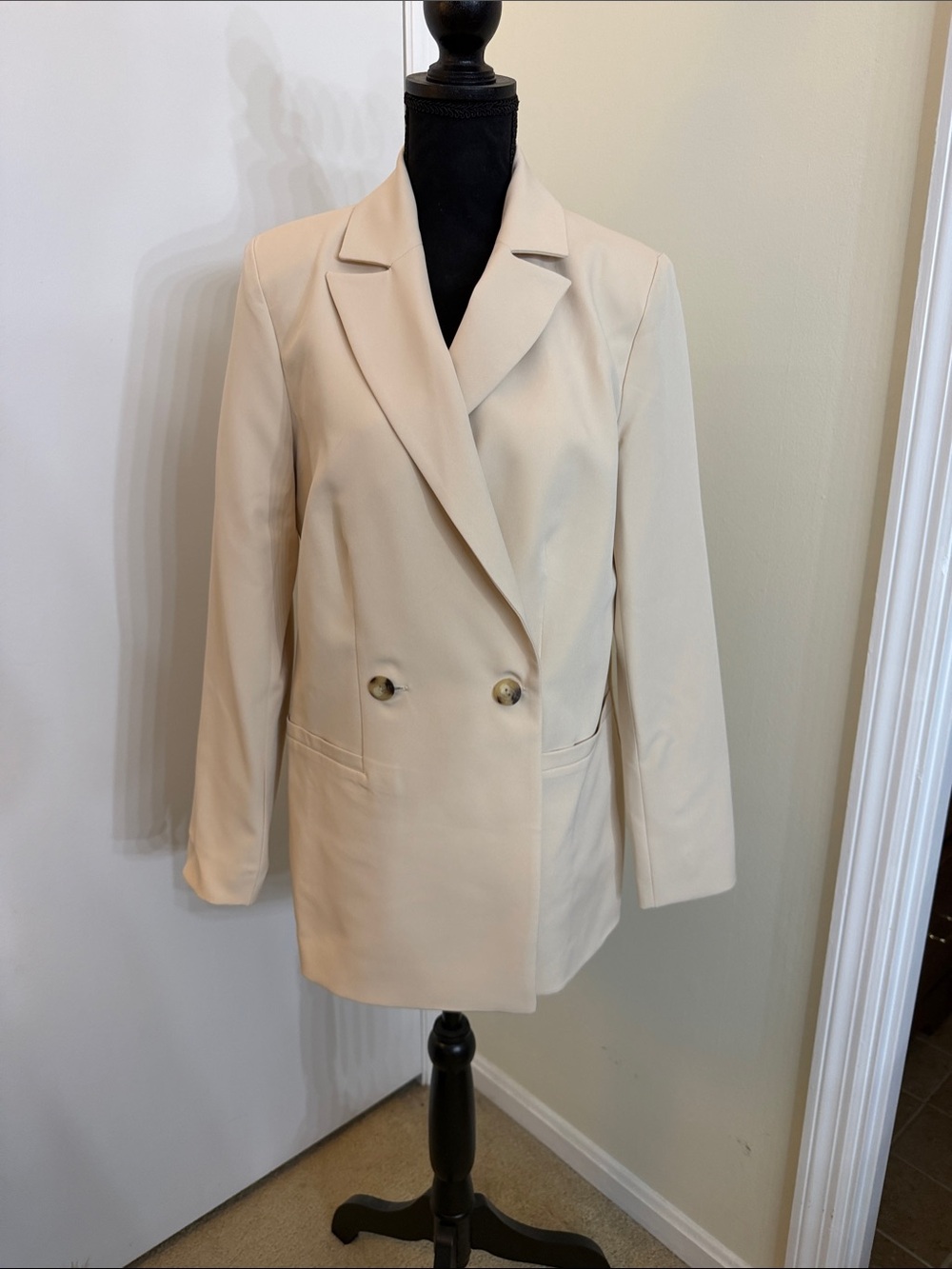Tailored Cream Double-Breasted Blazer Jacket